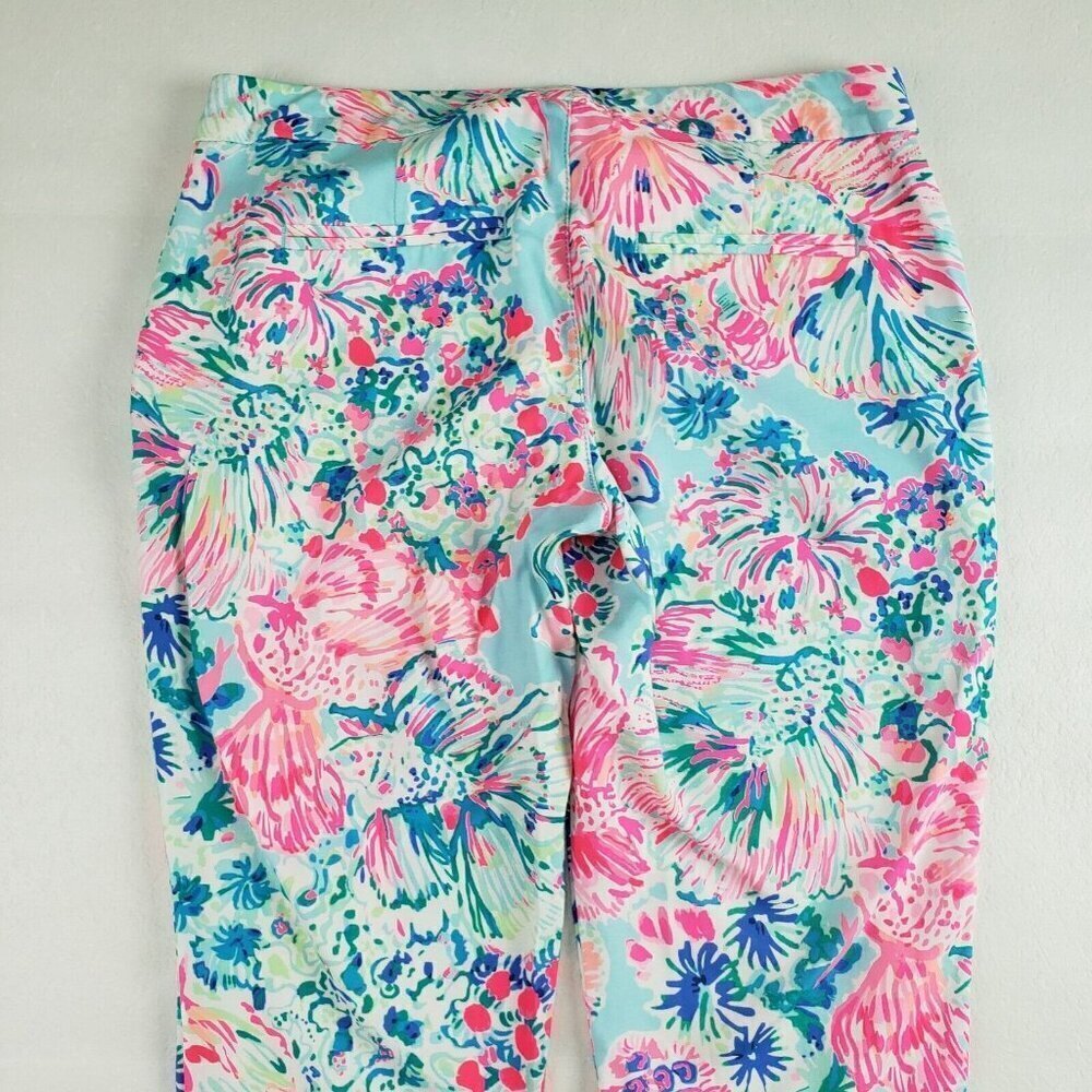 Lilly Pulitzer Alina Pant Women 0 Slim Blue Pink Floral Ankle Serene Blue Gypsea - Picture 5 of 11